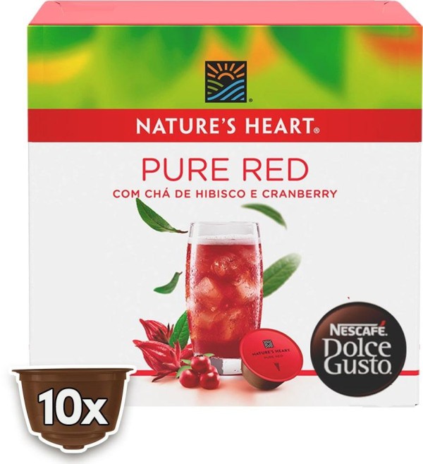 Encontraproduto.com.br - Chá Pure Red sem Açúcar Sabor Hibisco e Suco de Cranberry Natures Heart Caixa com 6 Cápsulas 60g