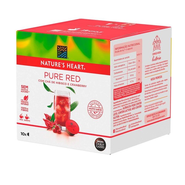 Encontraproduto.com.br - Chá Pure Red sem Açúcar Sabor Hibisco e Suco de Cranberry Natures Heart Caixa com 6 Cápsulas 60g
