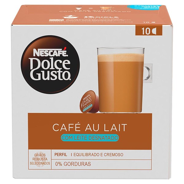 Encontraproduto.com.br - Café em Cápsula Nescafé Dolce Gusto Cafe Au Lait Desnatado 10 Cápsulas 100g