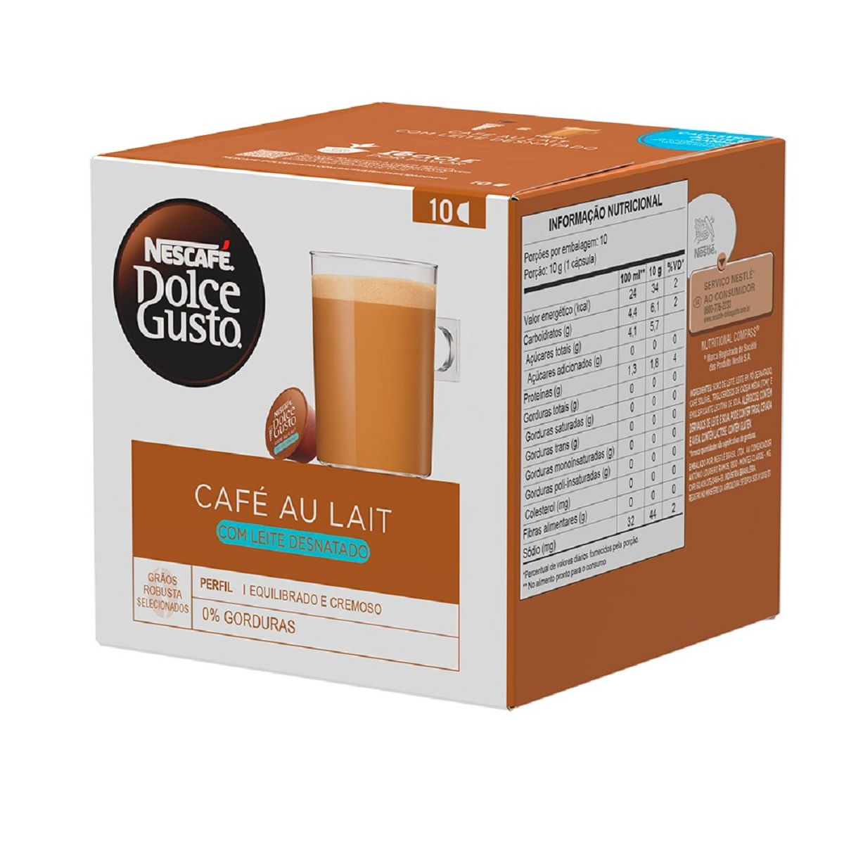 Encontraproduto.com.br - Café em Cápsula Nescafé Dolce Gusto Cafe Au Lait Desnatado 10 Cápsulas 100g