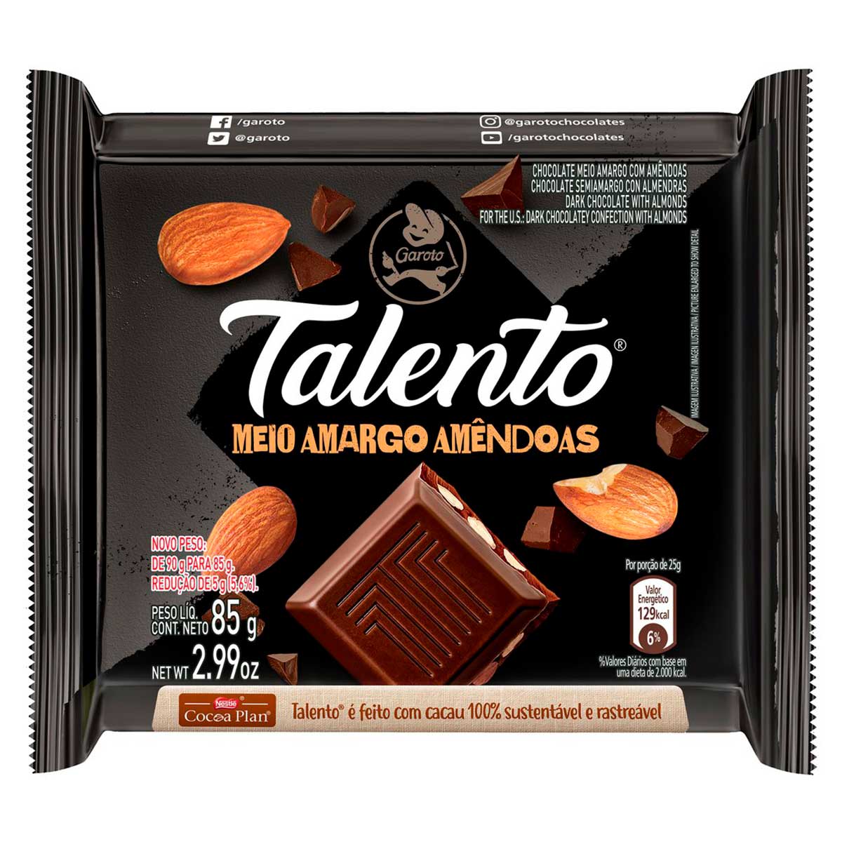 Encontraproduto.com.br - Chocolate Meio Amargo Garoto Talento c/ Amêndoas 85g