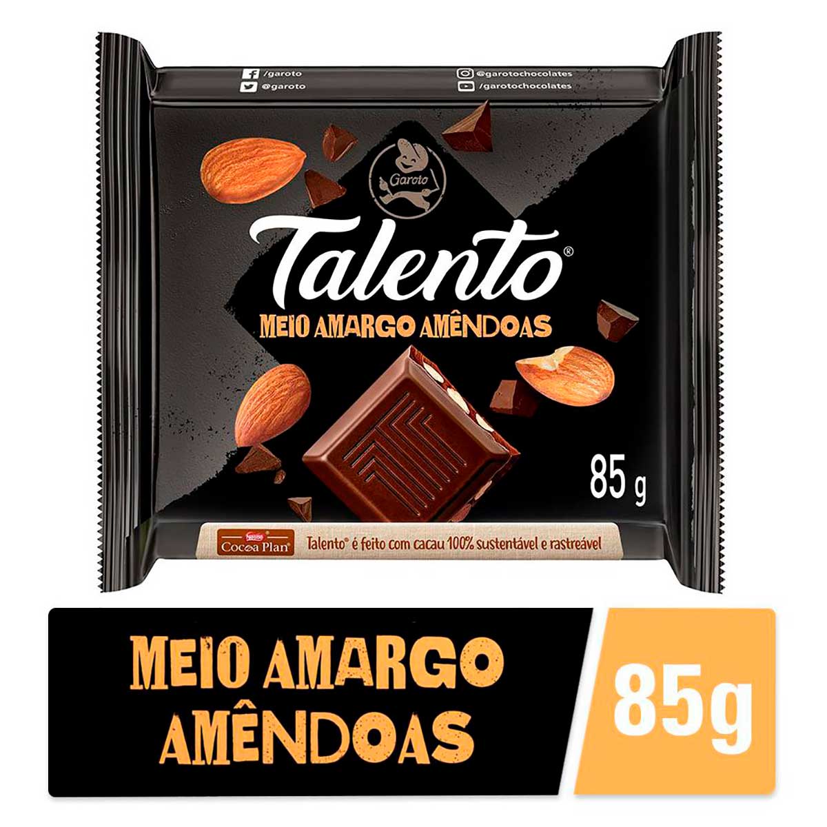 Encontraproduto.com.br - Chocolate Meio Amargo Garoto Talento c/ Amêndoas 85g