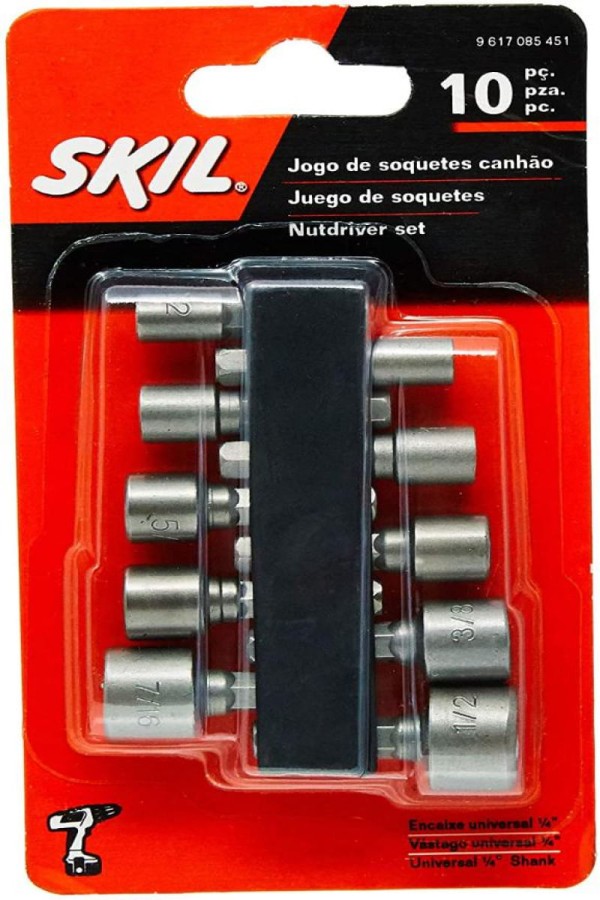 Encontraproduto.com.br - Jogo de Soquetes com 10 Peças para Parafusadeiras Skil