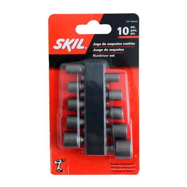 Encontraproduto.com.br - Jogo de Soquetes com 10 Peças para Parafusadeiras Skil
