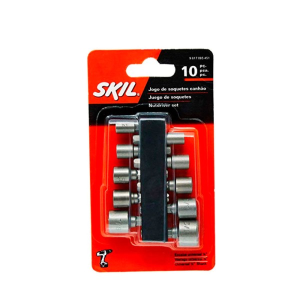 Encontraproduto.com.br - Jogo de Soquetes com 10 Peças para Parafusadeiras Skil