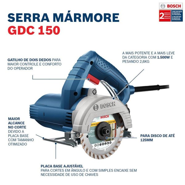 Encontraproduto.com.br - Serra Mármore Titan 1500W 12.200 RPM 220V com 2 Discos - GDC 150 - Bosch