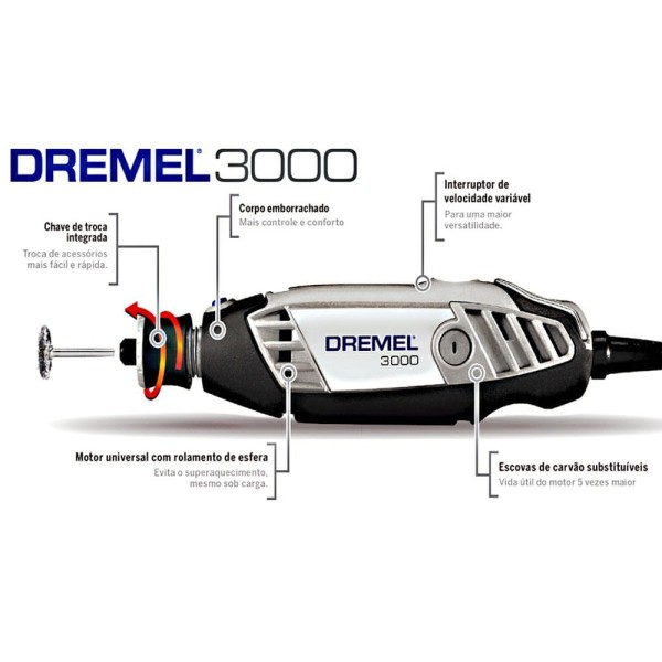 Encontraproduto.com.br - Micro Retifica 3000 Com/Acessorios 31 Peças DREMEL 0615A001ZX000