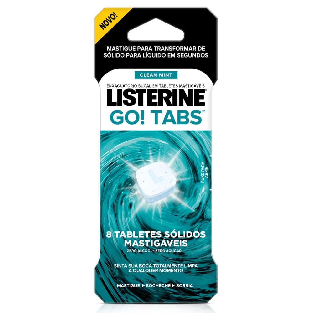 Encontraproduto.com.br - Listerine Go! Tabs Tablete Mastigável Clean Mint 8 Unidades