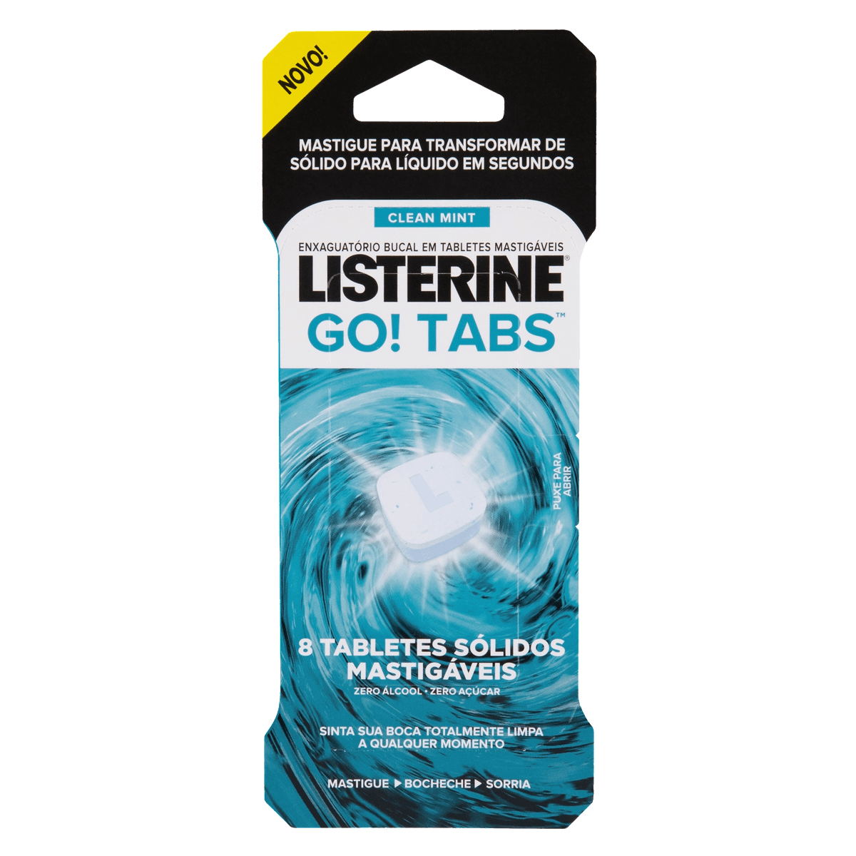 Encontraproduto.com.br - Listerine Go! Tabs Tablete Mastigável Clean Mint 8 Unidades