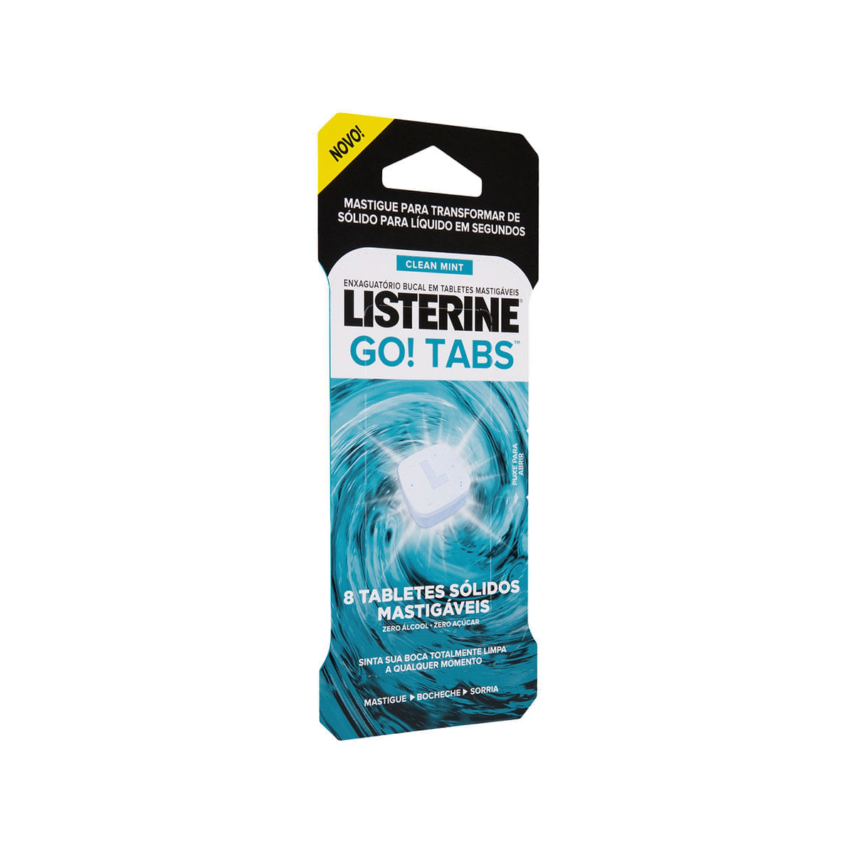 Encontraproduto.com.br - Listerine Go! Tabs Tablete Mastigável Clean Mint 8 Unidades