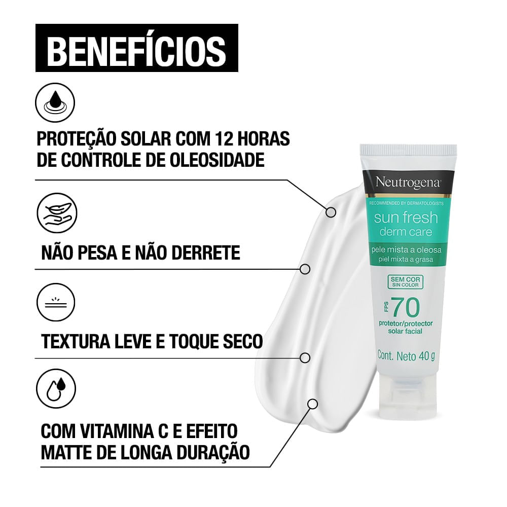 Encontraproduto.com.br - Protetor Solar Facial Sun Fresh FPS 70 Pele Mista à Oleosa Neutrogena - 40g