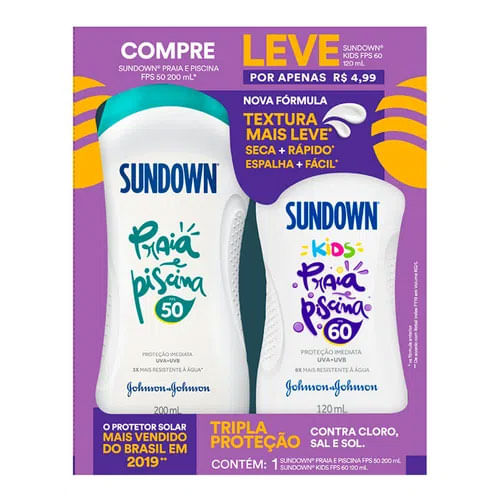 Protetor Solar Sundown Praia e Piscina FPS 50 200ml + Protetor Solar Sundown Kids FPS 60 120ml