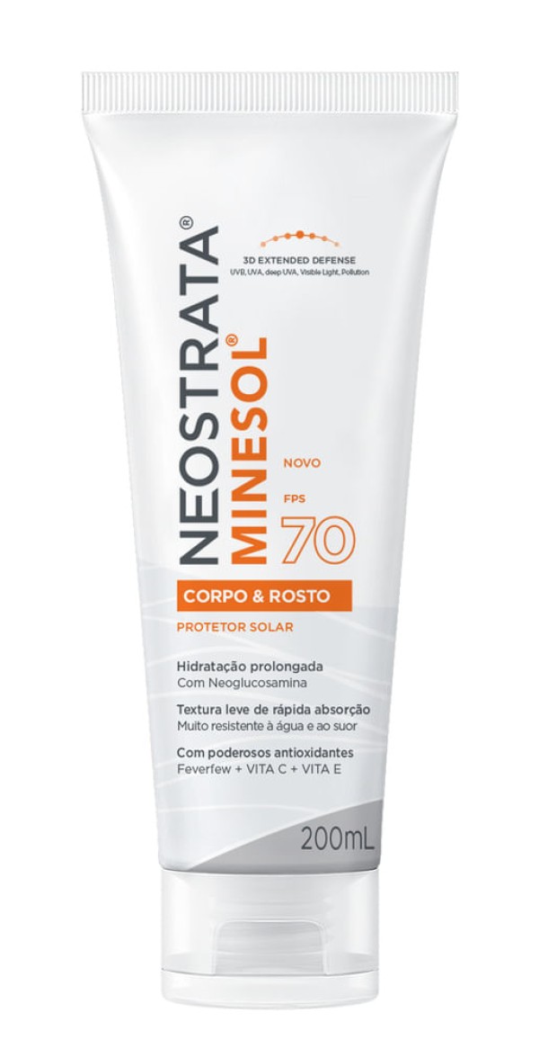 Encontraproduto.com.br - Protetor Solar Corpo e Rosto FPS 70 Neostrata Minesol Bisnaga 200ml