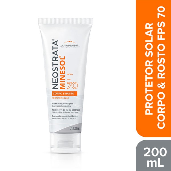 Encontraproduto.com.br - Protetor Solar Corpo e Rosto FPS 70 Neostrata Minesol Bisnaga 200ml