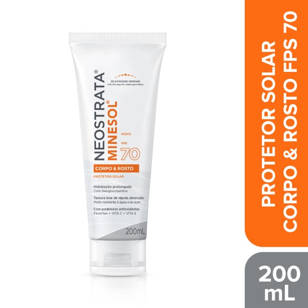 Encontraproduto.com.br - Protetor Solar Corpo e Rosto FPS 70 Neostrata Minesol Bisnaga 200ml