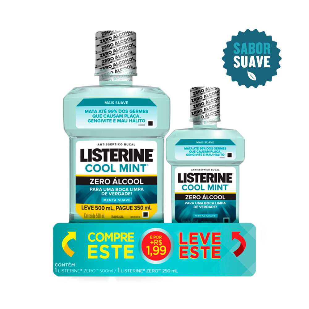 Encontraproduto.com.br - Kit Enxaguante Bucal Listerine Cool Mint 500ml + 250ml