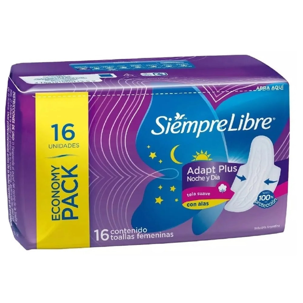 Encontraproduto.com.br - Absorvente Externo Sempre Livre Adapt Plus Noite e Dia Cobertura Suave com Abas Com 16 Unidades