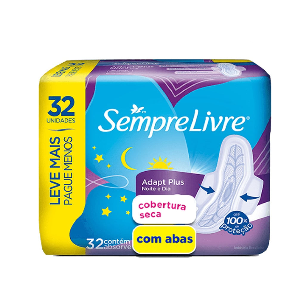 Encontraproduto.com.br - Absorvente Sempre Livre Noturno Cobertura Seca c/ Abas c/ 32 Unid Leve + Pague -