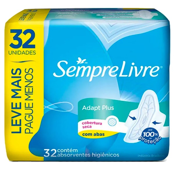 Encontraproduto.com.br - Absorvente Sempre Livre Adapt Plus Seca C/Abas Leve+Pague- com 32 und