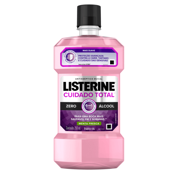 Encontraproduto.com.br - Enxaguante Bucal Antisséptico com Flúor e Zinco Ativos Zero Álcool Menta Suave Listerine Cuidado Total Frasco 250ml