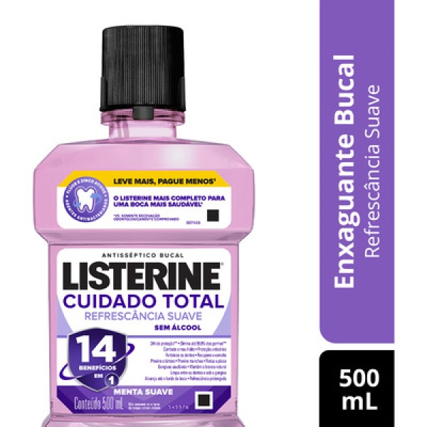 Enxaguante Bucal Antisséptico Zero Álcool Menta Fresca Listerine Cuidado Total Frasco 500ml