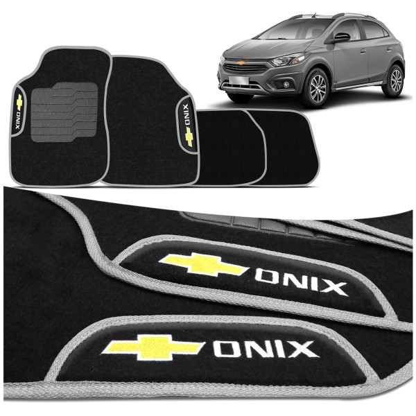 Encontraproduto.com.br - Jogo de Tapete Carpete Onix 2012 a 2021 Preto Com Logo Bordado Concept 3D 4 Peças Jogo Tapete Onix