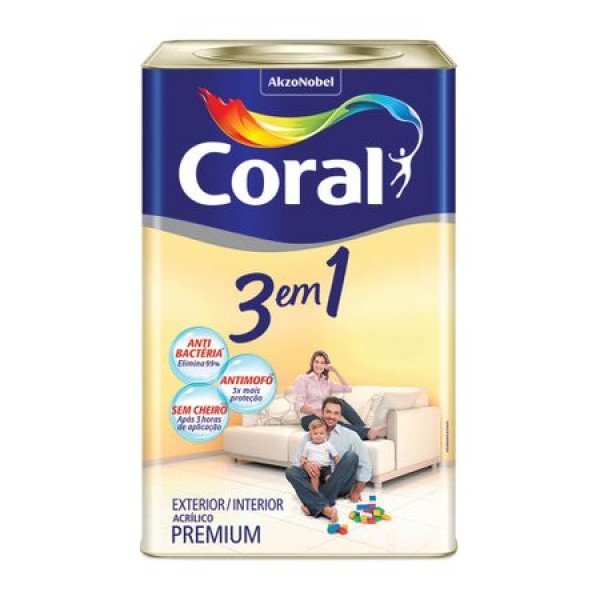 Encontraproduto.com.br - Tinta acrílica látex Premium 3 em 1 fosco base p 16L Coral