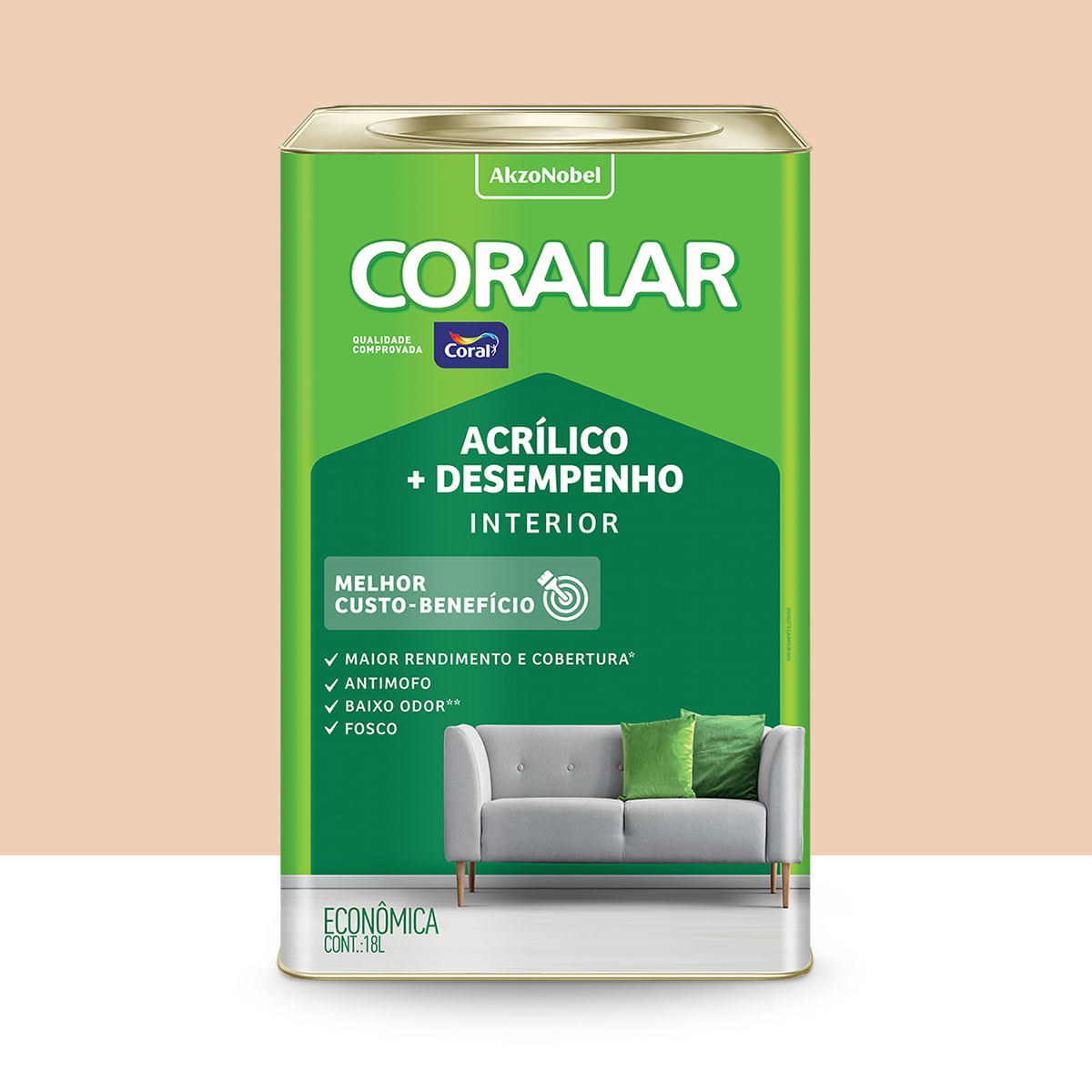 Encontraproduto.com.br - Tinta Acrílica Coralar Interno Fosco Pêssego 18L - Coral