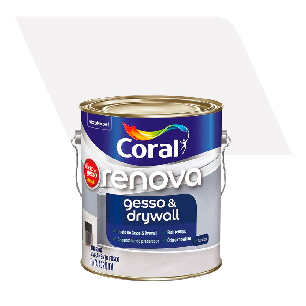 Encontraproduto.com.br - Tinta Acrílico Premium Renova Gesso Drywall Acabamento Fosco Cor Branco Interior E Exterior 3,6l Coral