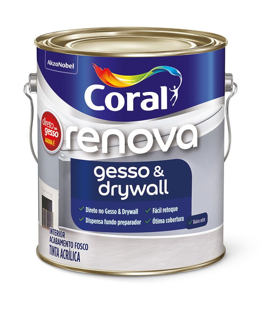 Encontraproduto.com.br - Tinta Acrílico Premium Renova Gesso Drywall Acabamento Fosco Cor Branco Interior E Exterior 3,6l Coral
