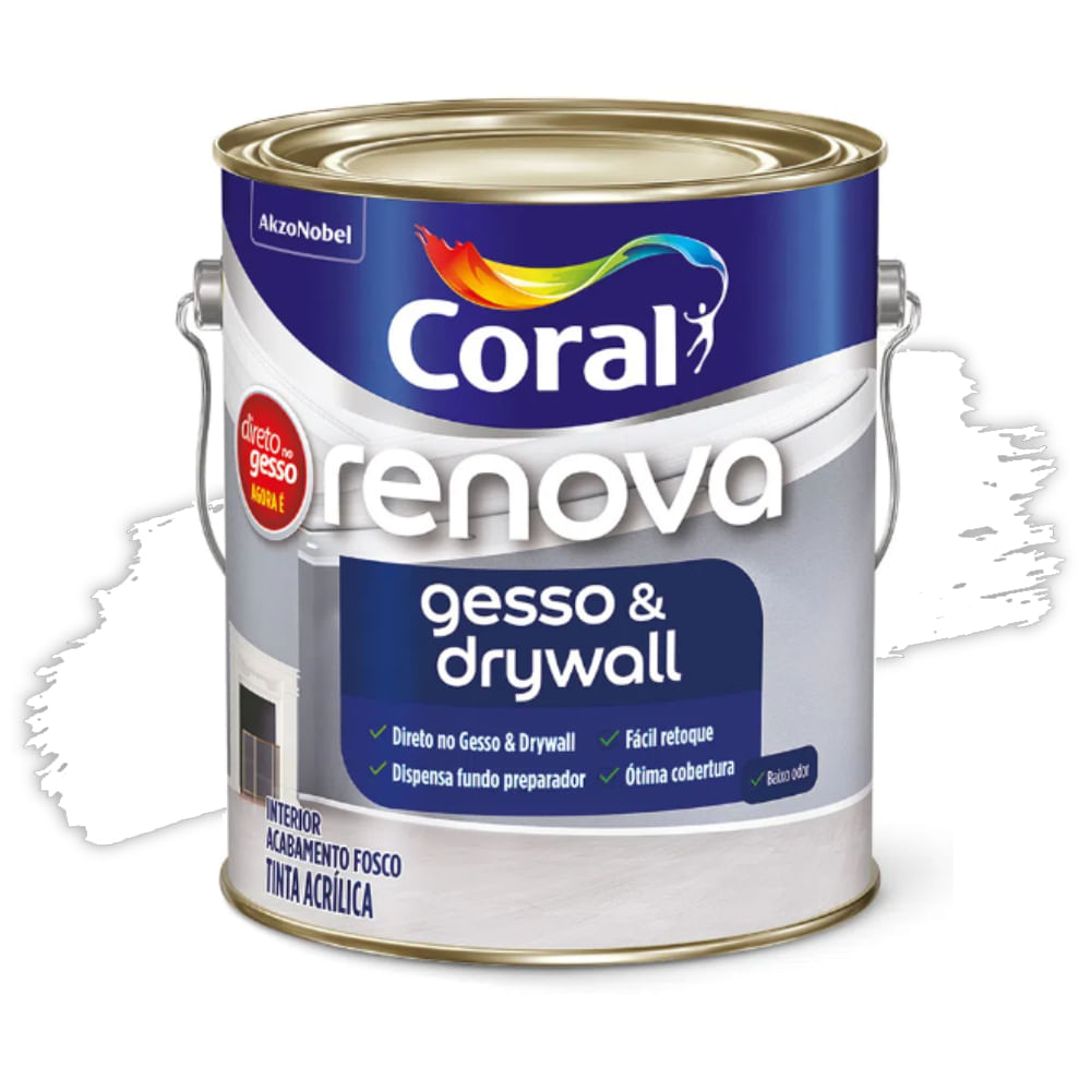 Encontraproduto.com.br - Tinta Acrílico Premium Renova Gesso Drywall Acabamento Fosco Cor Branco Interior E Exterior 3,6l Coral