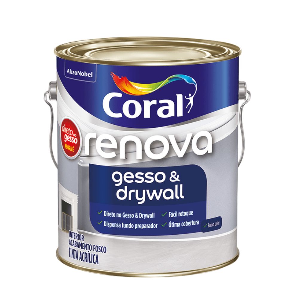 Encontraproduto.com.br - Tinta Acrílico Premium Renova Gesso Drywall Acabamento Fosco Cor Branco Interior E Exterior 3,6l Coral