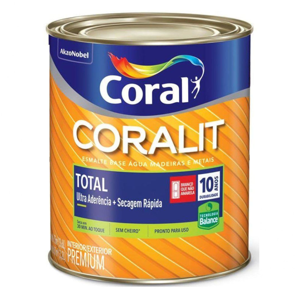 Encontraproduto.com.br - Esmalte Base Água Coralit Total Brilhante Branco 0,9L Coral