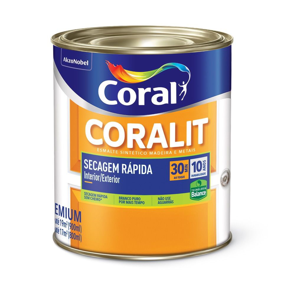 Encontraproduto.com.br - Esmalte Base Água Coralit Total Brilhante Branco 0,9L Coral