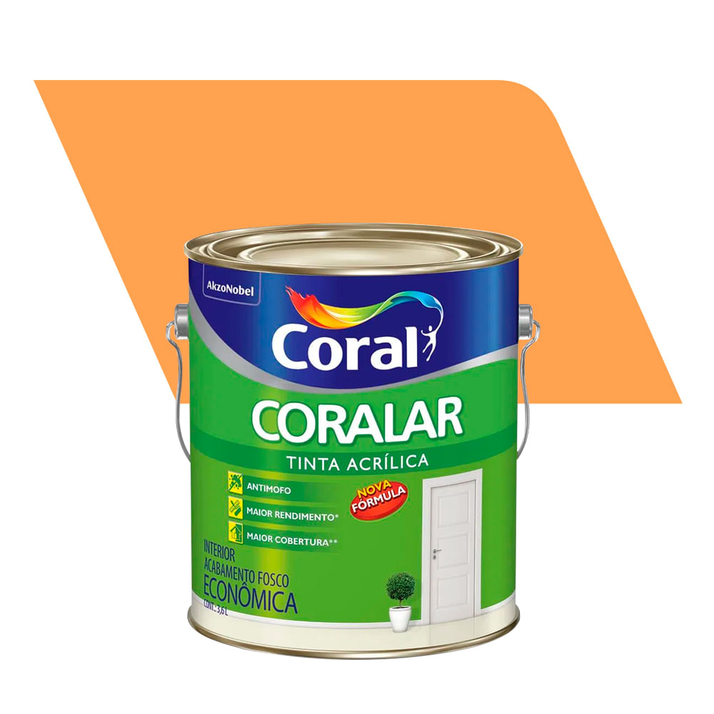 Tinta Acrílica Econômica Fosco Coralar Laranja Cítrico 3,6L - Coral