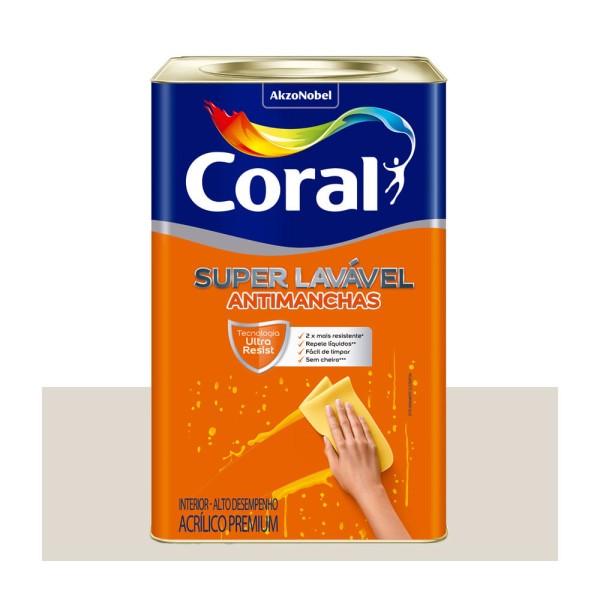 Tinta Acrílica Premium Super Lavável Antimanchas Eggshell Branco Gelo Interior 18 Litros Coral