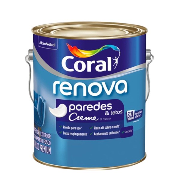 Encontraproduto.com.br - Tinta Acrílico Premium Renova Paredes E Tetos Acabamento Fosco Cor Algodão Egípicio Interior E Exterior 3,2 Litros Coral