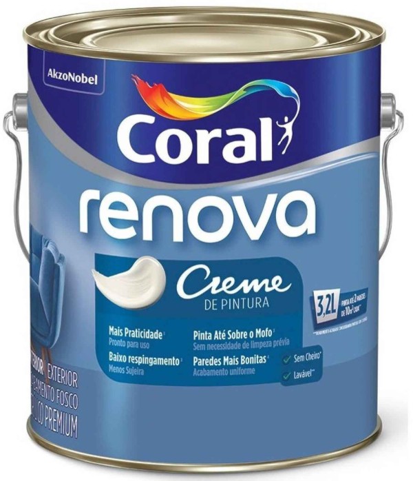 Encontraproduto.com.br - Tinta Acrílico Premium Renova Paredes E Tetos Acabamento Fosco Cor Algodão Egípicio Interior E Exterior 3,2 Litros Coral