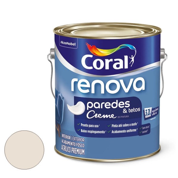 Encontraproduto.com.br - Tinta Acrílico Premium Renova Paredes E Tetos Acabamento Fosco Cor Algodão Egípicio Interior E Exterior 3,2 Litros Coral