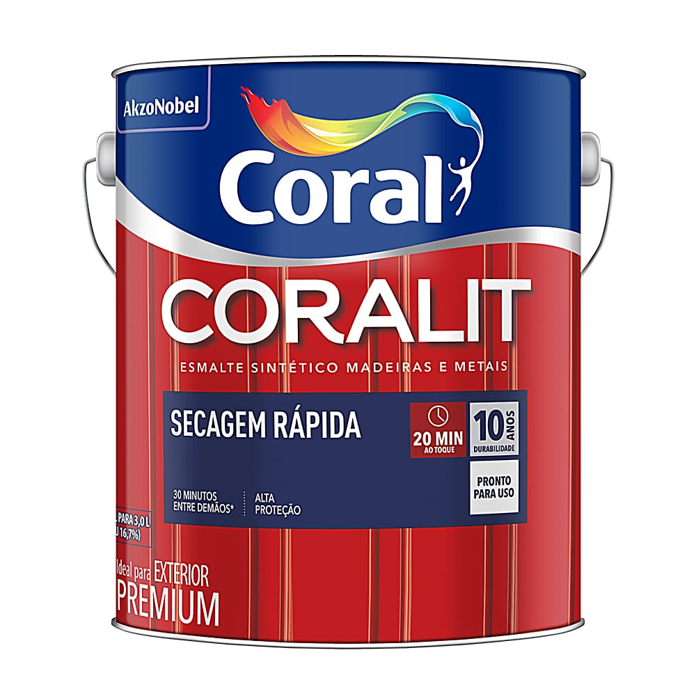 Esmalte Sintético Premium Acetinado Seca Rápido Coralit 3L - Coral