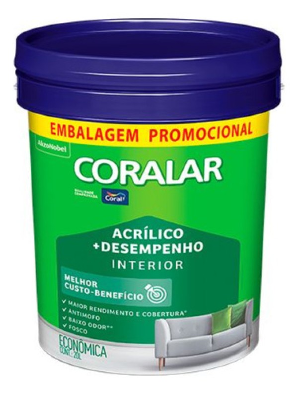 Tinta Acrílica Coralar Mais Desempenho Branco Balde 20L Coral