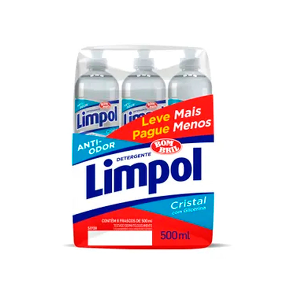 Encontraproduto.com.br - Detergente Cristal com 6 unidades de 500ml Promocional Limpol