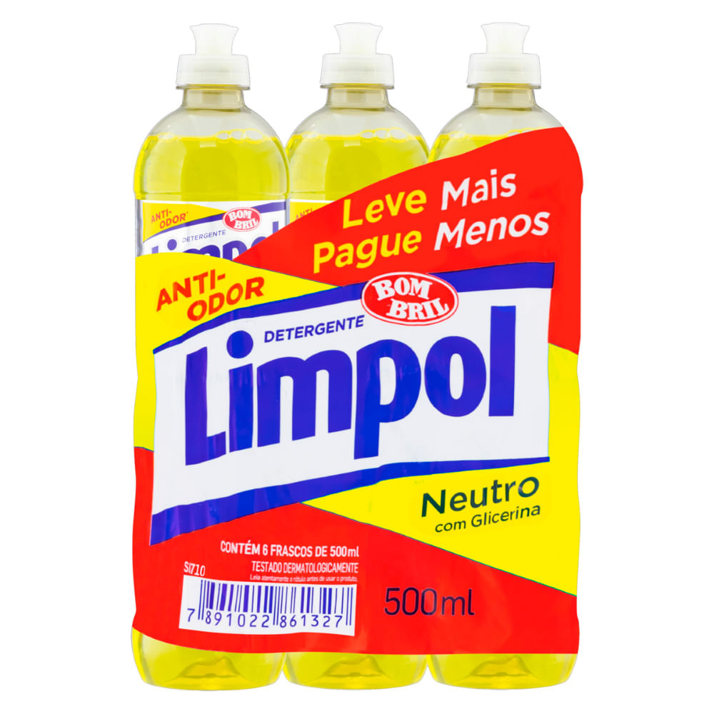 Encontraproduto.com.br - Detergente Neutro com 6 unidades de 500ml Promocional Limpol