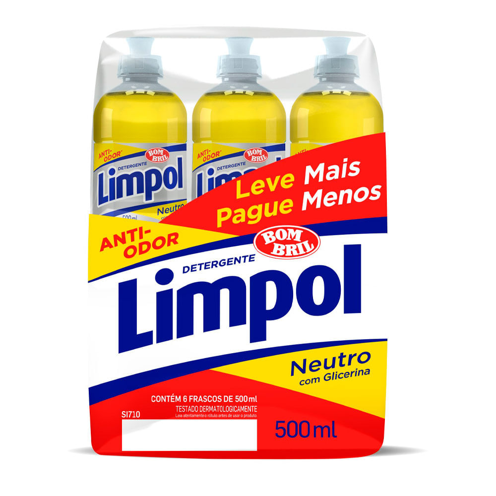 Encontraproduto.com.br - Detergente Neutro com 6 unidades de 500ml Promocional Limpol