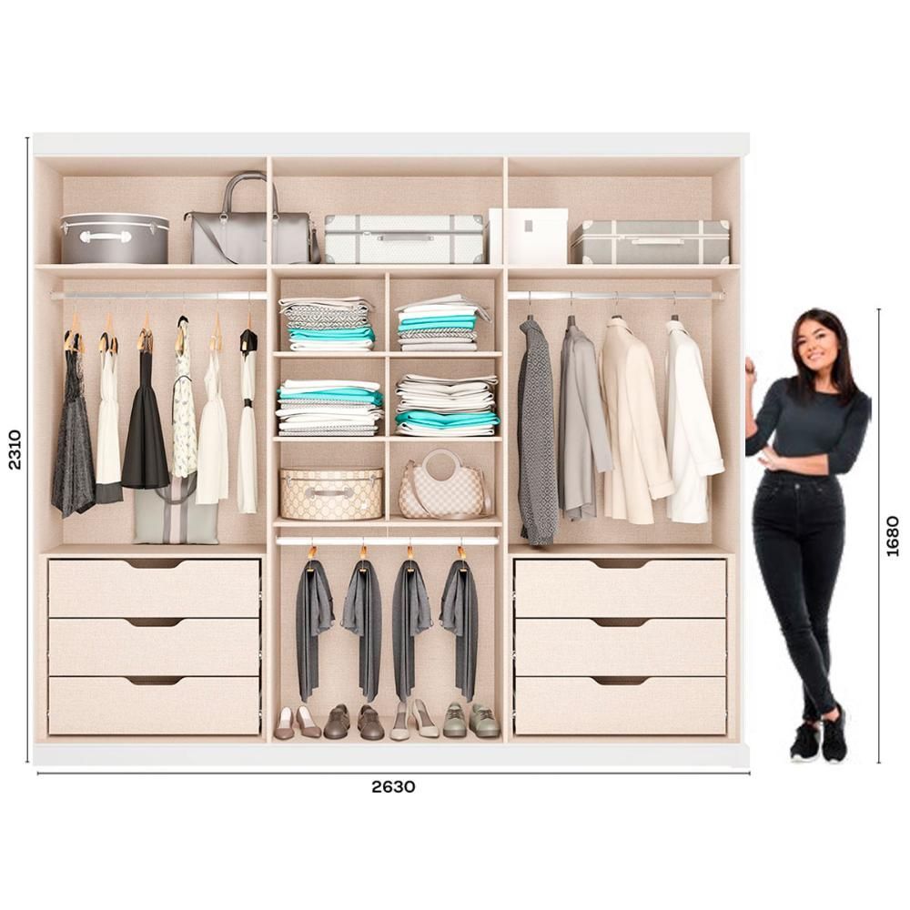 Encontraproduto.com.br - Roupeiro Capri Casal Mdp Com 6 Portas 2,63m Carraro Branco
