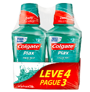 Encontraproduto.com.br - Pack Enxaguante Bucal Zero Álcool Fresh Mint Colgate Plax Frasco Leve 4 Pague 3 Unidades 250ml Cada