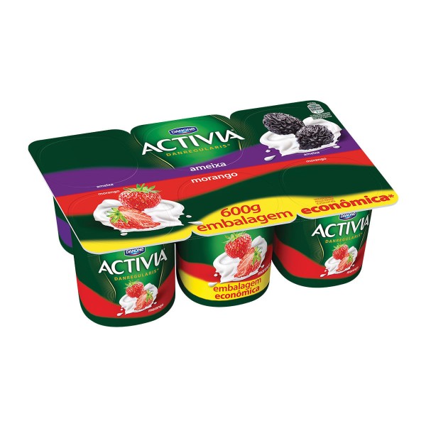 Encontraproduto.com.br - Leite Fermentado Danone Activia de Morango e Ameixa 600g com 6 Unidades