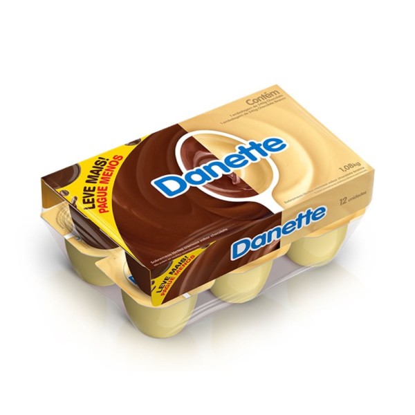 Encontraproduto.com.br - Sobremesa Láctea Chocolate ao Leite Danette Bandeja Pack com 12 Unidades 1,08kg