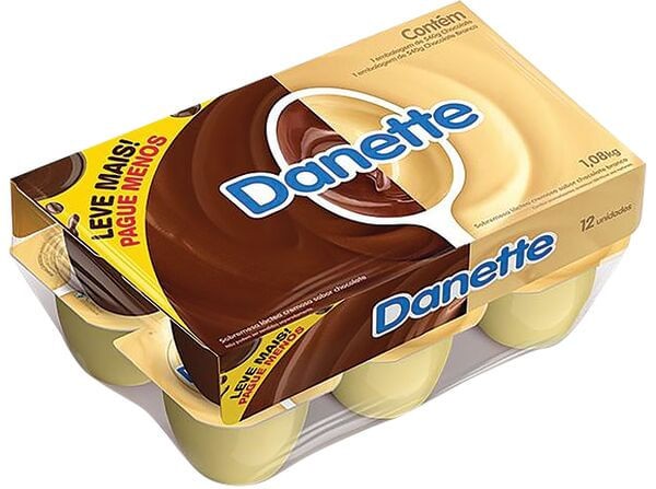 Encontraproduto.com.br - Sobremesa Láctea Chocolate ao Leite Danette Bandeja Pack com 12 Unidades 1,08kg