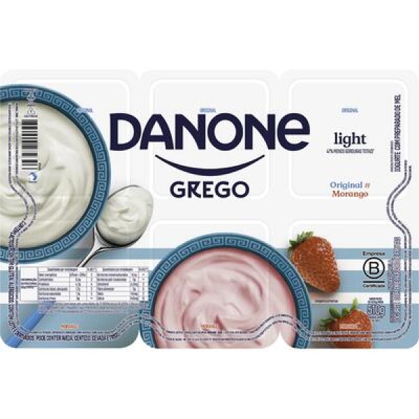 Iogurte Grego Light Danone Original e Morango Bandeja com 510g